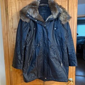 Marc New York Black Parka with Faux Fur Trim